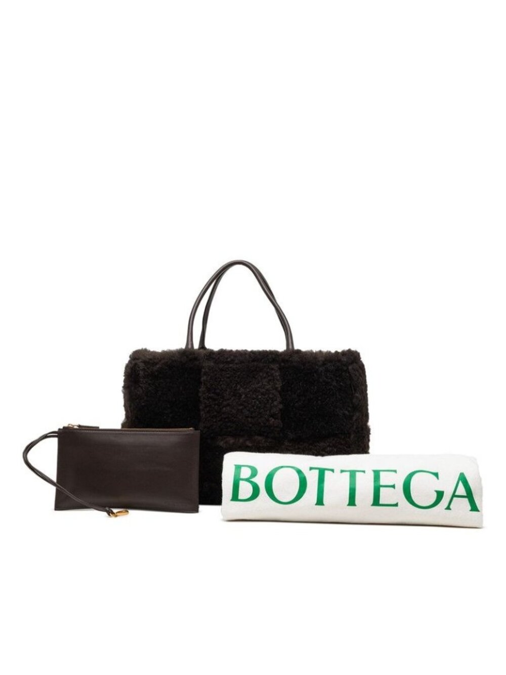Bottega Veneta Maxi Intrecciato Arco Tote Dark Brown Shearling Leather - Picture 7 of 7